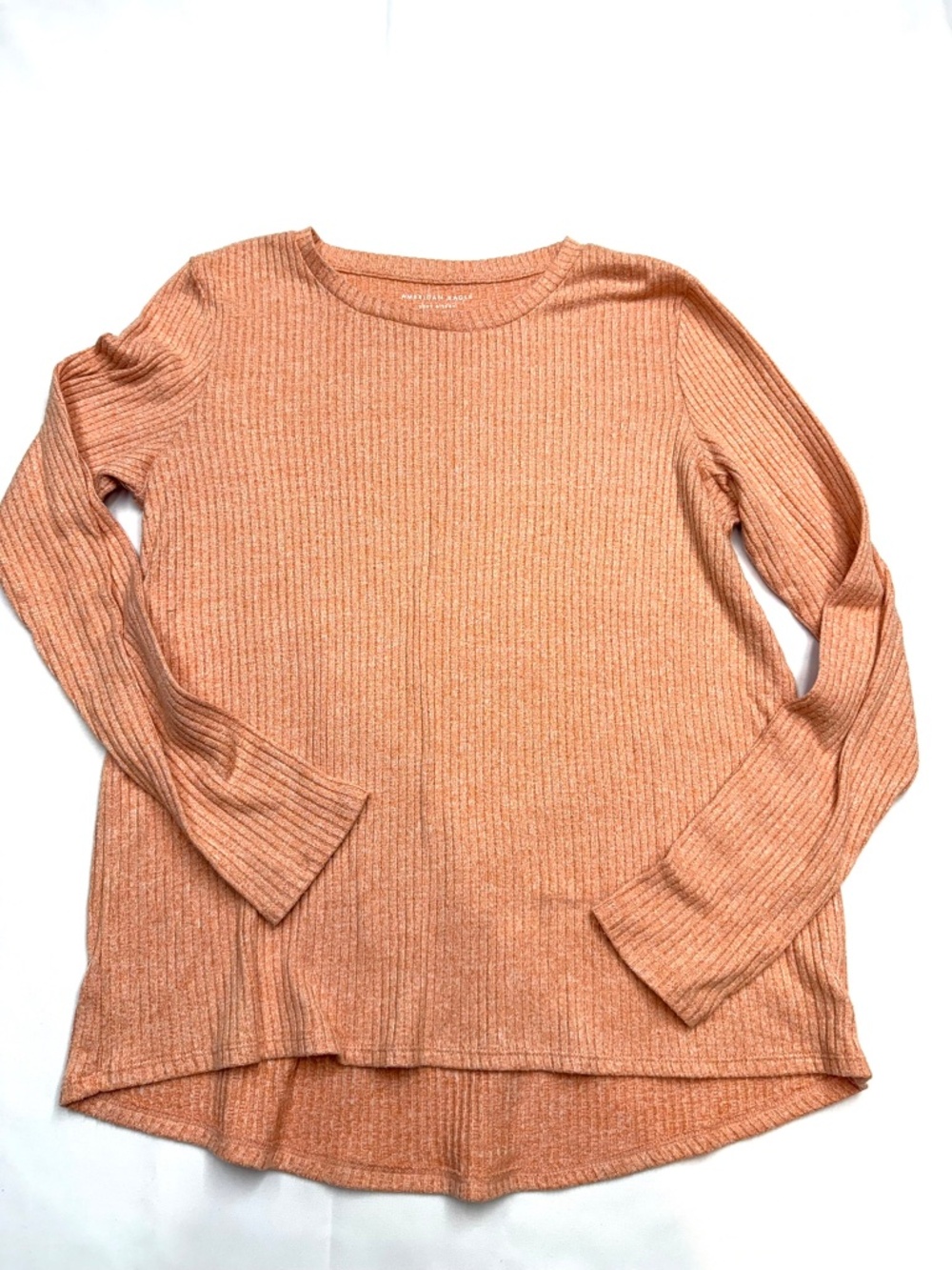 AMERICAN EAGLE Womens Medium Orange Ribbed Soft Sexy Long Sleeve Casual Shirt